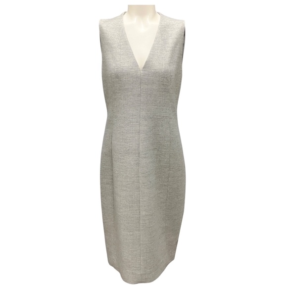 AKRIS GRAVEL GREY SLEEVELESS WOOL SHEATH DRESS - Picture 1 of 5